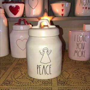 Rae Dunn PEACE Small Skinny Canister Raised Angel